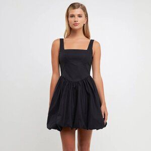 NWOT English Factory Poplin Square Neck Bubble Hem Dress Black size S